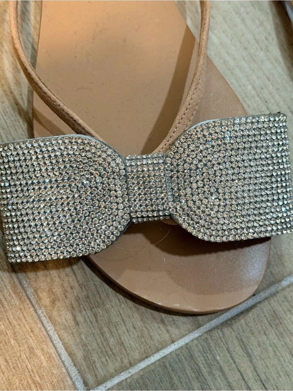 Crystal Bow Nude Slide Heels